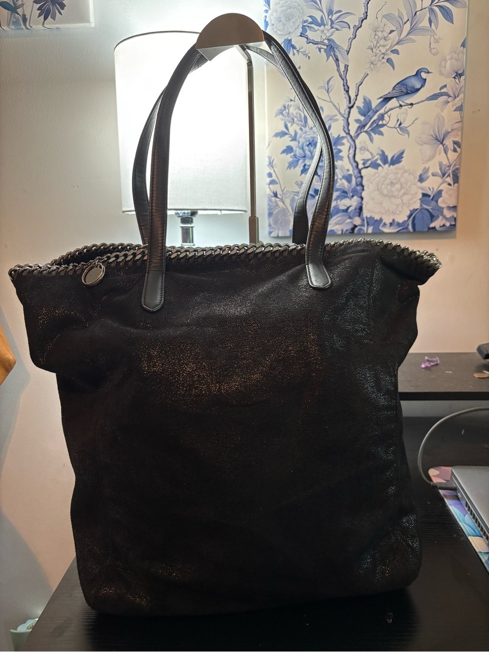 Stella McCartney Falabella Shaggy Deer East West Shopper Tote - Black/Silver - Picture 1 of 15